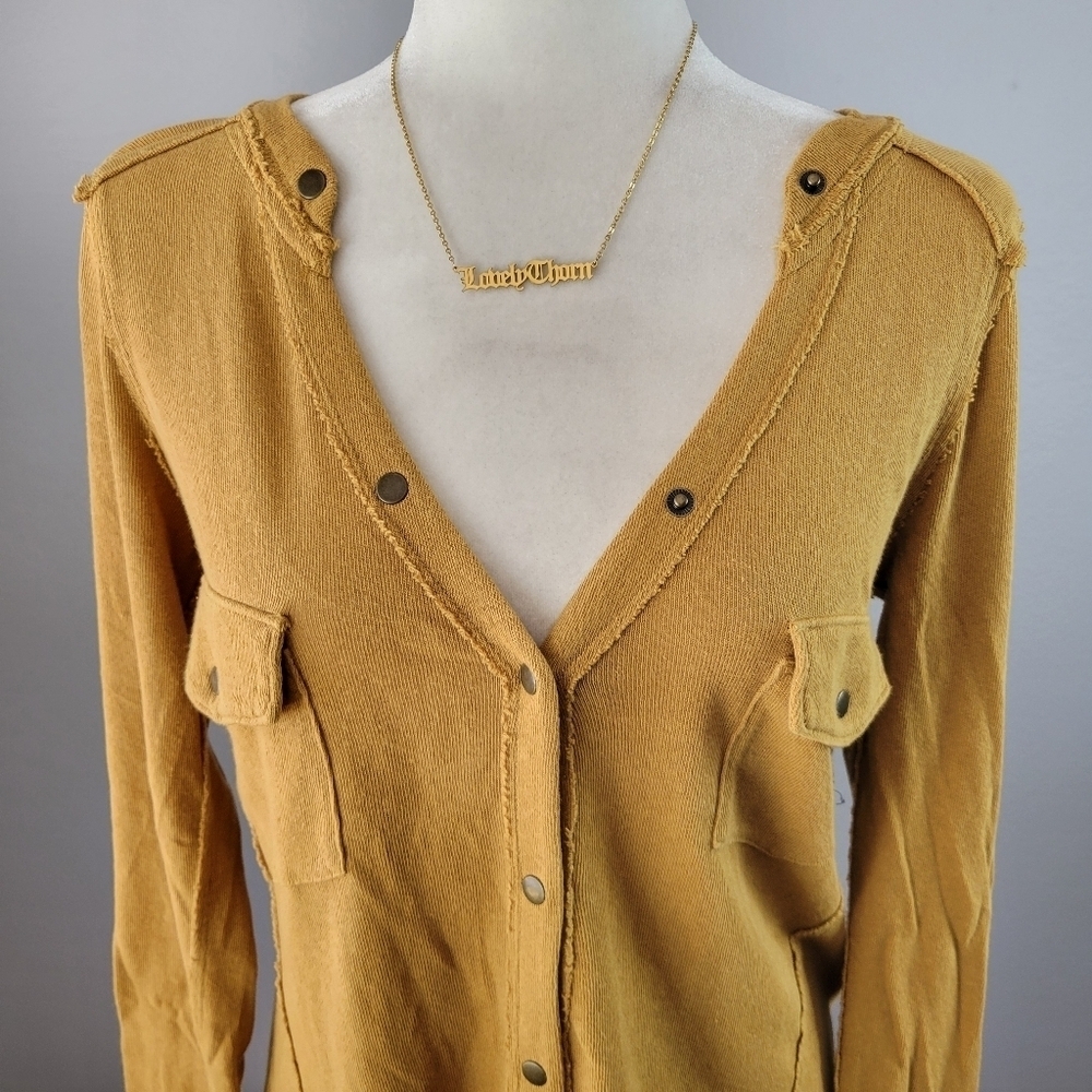 FREE PEOPLE // long sleeve plunge snap button flap pocket woven knit henley - Picture 6 of 16